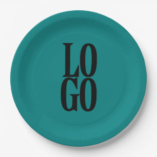 Company or Business Custom  Logo on Teal Paper Plate