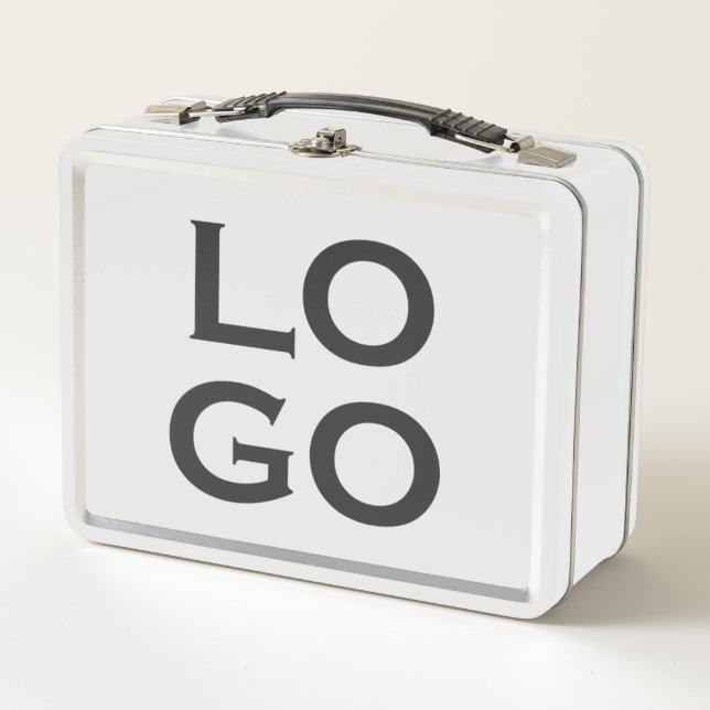 Company or Business Custom Logo on White Metal Lunch Box (Front)