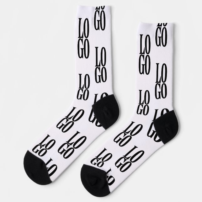 Company or Business Custom Logo Tiled on White Socks (Left)