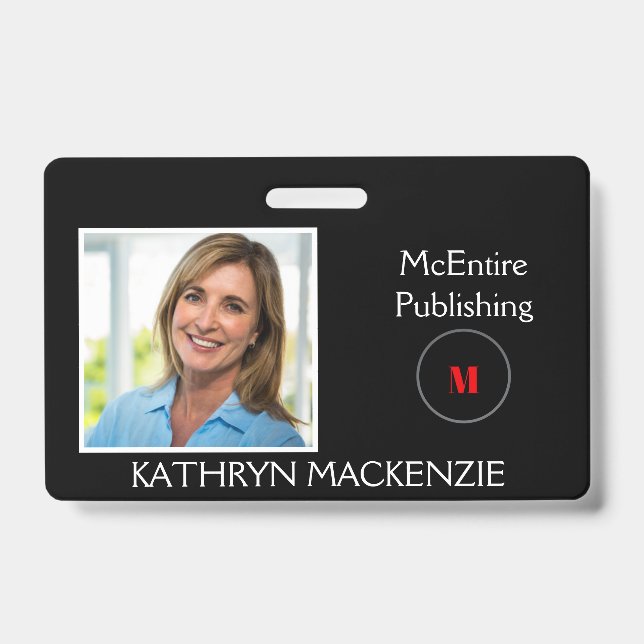 Company Photo Black Logo Personalise Name and Logo ID Badge (Front)