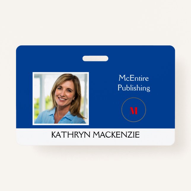 Company Photo Blue Logo Personalise Name Badge ID Badge (Front)