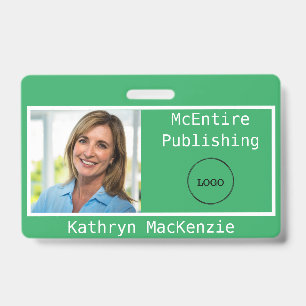 Company Photo Green and White Logo Name ID Badge