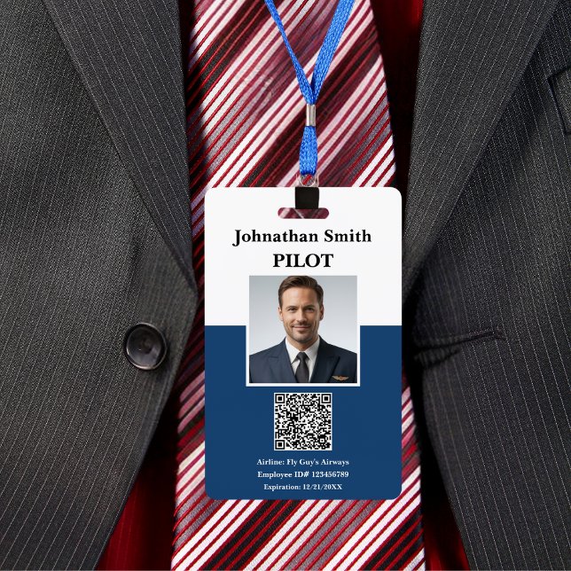Company Photo ID Airline Pilot Security ID QR Code Badge (Creator Uploaded)