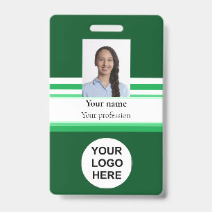 Company photo logo barcode green ID badge