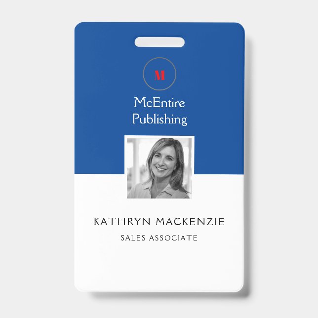 Company Photo Logo Blue Vertical ID Badge (Front)