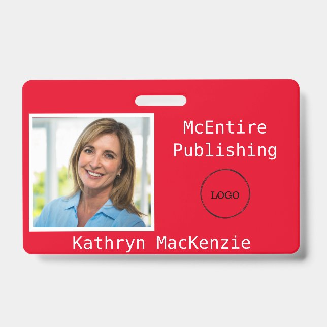 Company Photo Red Logo Name ID Badge (Front)