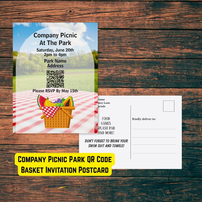 Company Picnic Park QR Code Basket Invitation Postcard (Company Picnic Park QR Code Basket Invitation Postcard)