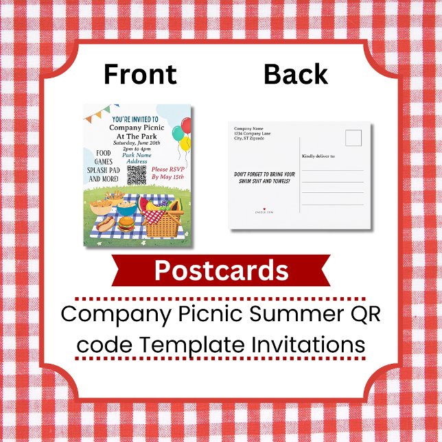Company Picnic Summer QR code Template Invite (Company Picnic QR code Template Postcard Invitations)