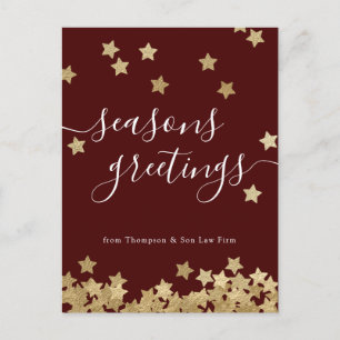 Company Seasons Greeting Red Gold Holiday Postcard