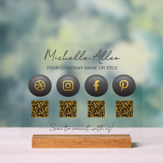 Company Social Media QR Codes Acrylic Sign (Neutral)