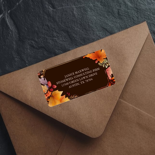 Company Thanksgiving Brown Leaves Return Address Label (Creator Uploaded)