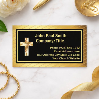 Company Title Classy Gold Cross And Black  Business Card
