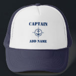 Compass Anchor Captain Add Name or Boat Name Trucker Hat<br><div class="desc">Navy Compass Anchor Captain Add Name or Boat Name Hat</div>