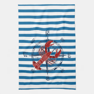 Compass and Lobster Blue and White Stripe Towel