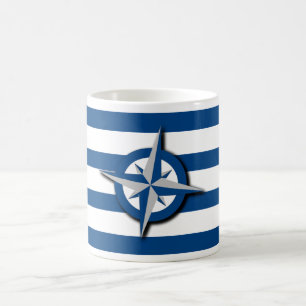 Compass and Stripes Pattern Nautical Inspired Coffee Mug