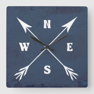 Compass arrows square wall clock
