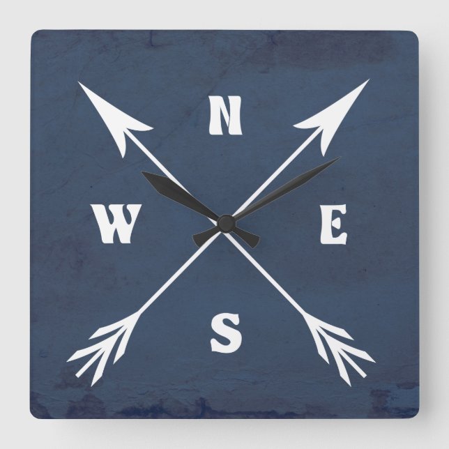 Compass arrows square wall clock (Front)