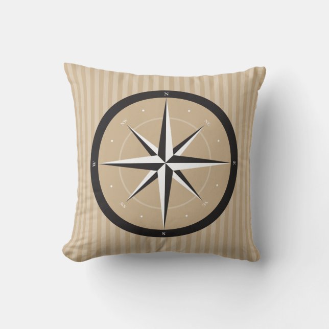 Compass | Beige Black Pattern Design Cushion (Front)