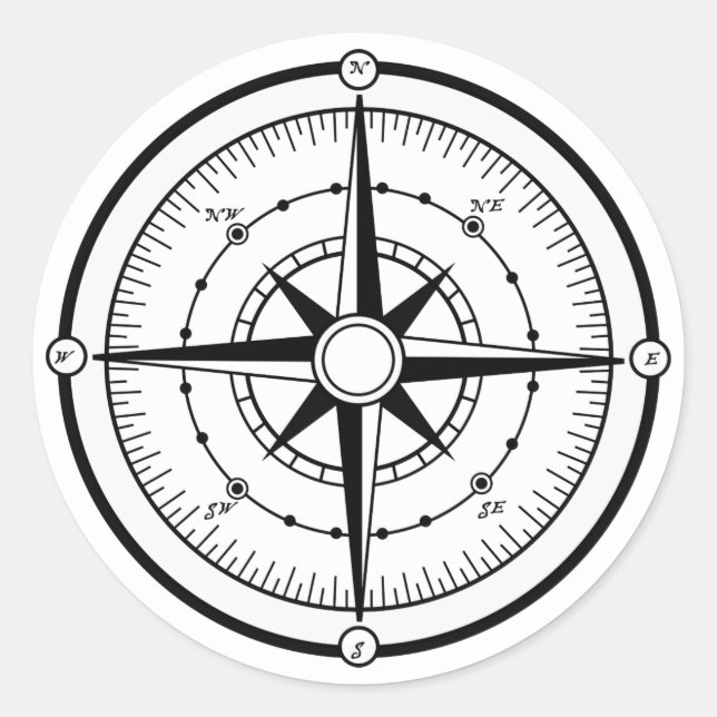 Compass BW Classic Round Sticker (Front)