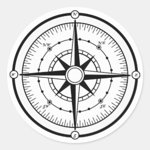 Compass BW Classic Round Sticker