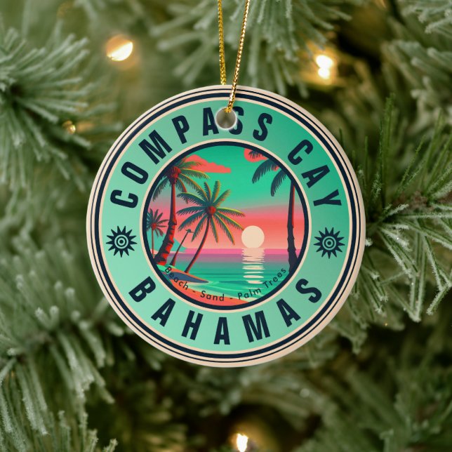 Compass Cay Bahamas Retro Sunset Souvenir 1950s Ceramic Ornament (Tree)