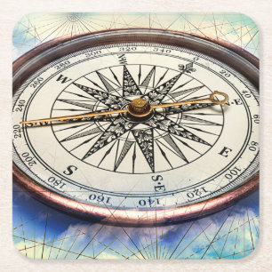 Compass Clouds Square Paper Coaster
