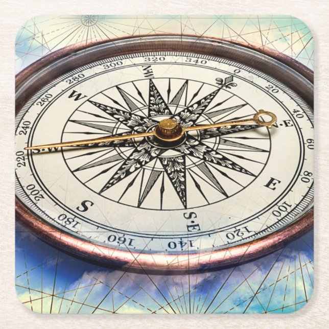 Compass Clouds Square Paper Coaster (Front)
