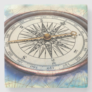 Compass Clouds Stone Coaster