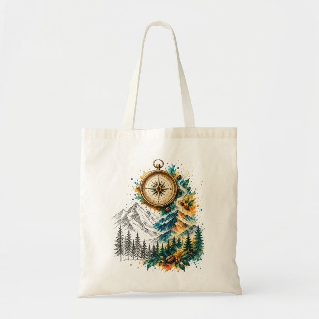 Compass Coffee Mountain Adventure Tote Bag (Front)