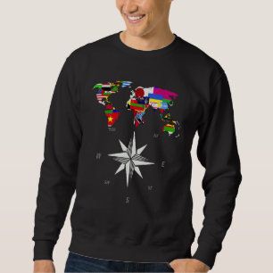 Compass Country Flags World Map Travelling World F Sweatshirt
