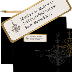 Compass Custom Return Address GOLD Rounded Border Label