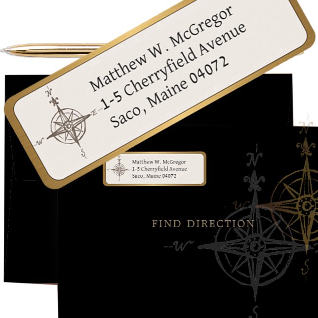 Compass Custom Return Address GOLD Rounded Border Label (Creator Uploaded)