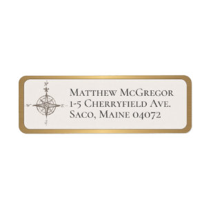 Compass Custom Return Address GOLD Rounded Border Return Address Label