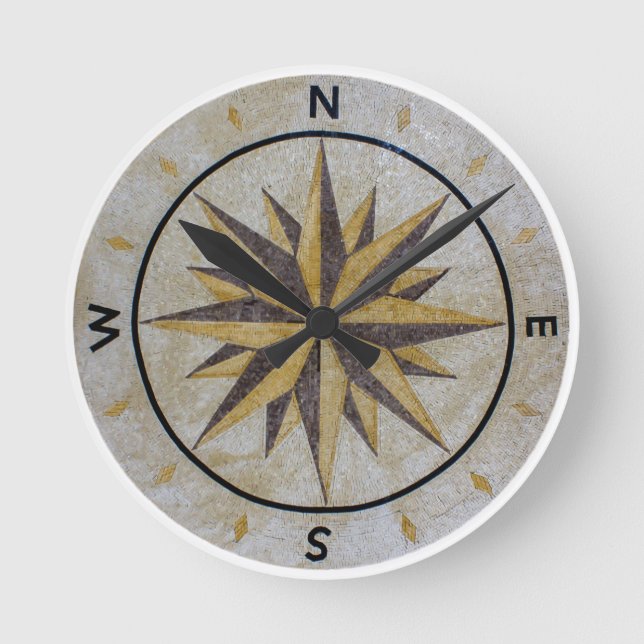 Compass Direction Design Point Floor Table Top Mar Round Clock (Front)