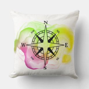 Compass Direction Travel Grad Verse Ink Colourful Cushion