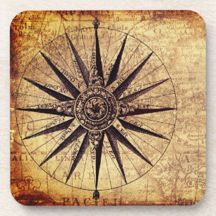 Compass Discovery Age World Map Vintage Coaster