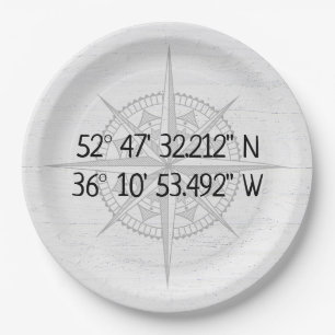 Compass GPS Home Coordinates Paper Plate