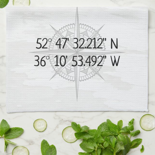 Compass GPS Home Coordinates  Tea Towel (Folded)