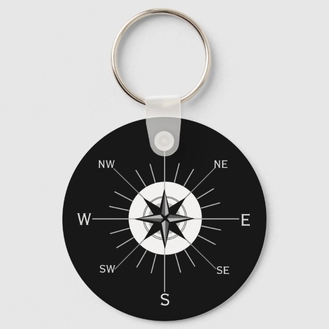Compass in Black White and Grey Key Ring (Front)