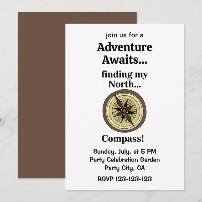 Compass Instrument Funny Adventure Awaits  Invitation (Front/Back)