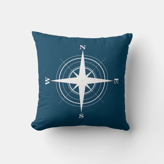 Compass Nautical Navy Pillow (Front)