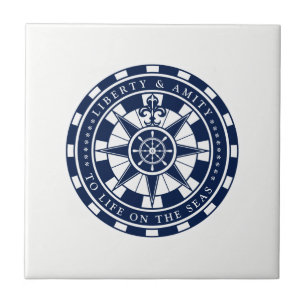 Compass, Nautical Star, Blue and White, Nautical Ceramic Tile