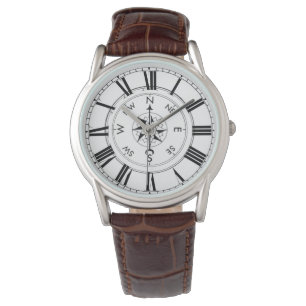 Compass, Nautical Theme Brown Leather Watch