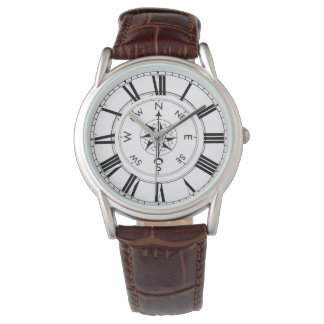 Compass, Nautical Theme Brown Leather Watch