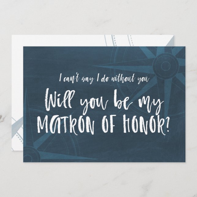Compass Nautical Will You be My Matron of Honour Invitation (Front/Back)
