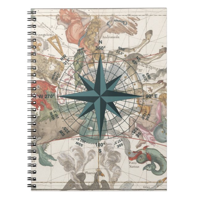 Compass on an Ancient Map Notebook (Front)