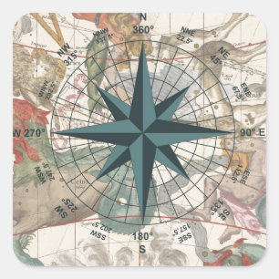 Compass on an Ancient Map Square Sticker