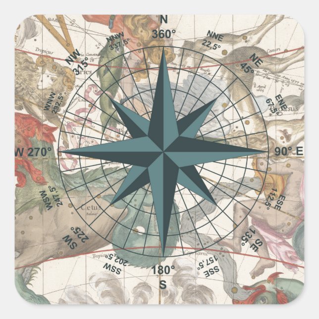 Compass on an Ancient Map Square Sticker (Front)