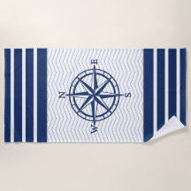 Compass on White with Blue Stripes