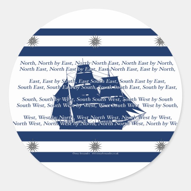 compass points classic round sticker (Front)